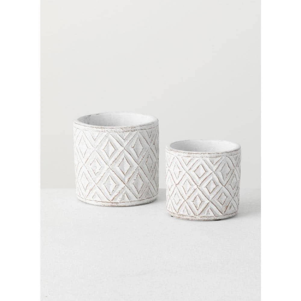 SULLIVANS Multi-Color Cement Patterned Pot (Set of 2) 3 SULLIVANS Multi-Color Cement Patterned Pot (Set of 2)