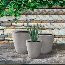 KANTE Large, Medium, Small Round Natural Finish Lightweight Concrete and Weather Resistant Fiberglass Planters (Set of 3) -Vigoro sales Store natural concrete kante plant pots rc0154bcd c80021 76 1000