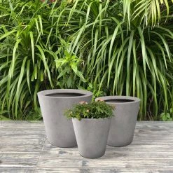 KANTE Large, Medium, Small Round Natural Finish Lightweight Concrete and Weather Resistant Fiberglass Planters (Set of 3) -Vigoro sales Store natural concrete kante plant pots rc0154bcd c80021 fa 1000