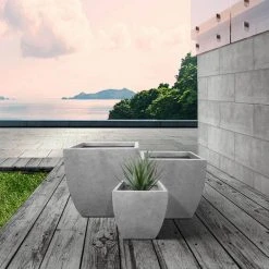 KANTE Square Natural Finish Lightweight Concrete & Weather Resistant Fiberglass Planters with Drainage Holes (Set of 3) -Vigoro sales Store natural concrete kante plant pots rf0126abc c80021 c3 1000