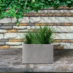 KANTE 6.89"W x 19.49"L x 15.94"H Rectangular Natural Finish Lightweight Concrete and Fiberglass Long Planter w/ Drainage Hole -Vigoro sales Store natural concrete kante plant pots rf0260a c80021 44 1000