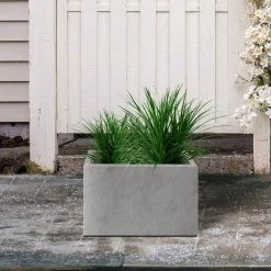 KANTE 6.89"W x 19.49"L x 15.94"H Rectangular Natural Finish Lightweight Concrete and Fiberglass Long Planter w/ Drainage Hole -Vigoro sales Store natural concrete kante plant pots rf0260a c80021 fa 1000