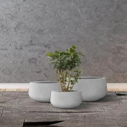 KANTE 21.6", 16.9", and 12.5"W Round Natural Concrete Elegant Planters, Set of 3 Outdoor Indoor Seamless w/ Drainage Hole -Vigoro sales Store natural concrete kante plant pots rf2015021abc c80021 44 1000