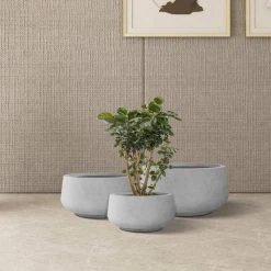 KANTE 21.6", 16.9", and 12.5"W Round Natural Concrete Elegant Planters, Set of 3 Outdoor Indoor Seamless w/ Drainage Hole -Vigoro sales Store natural concrete kante plant pots rf2015021abc c80021 4f 1000