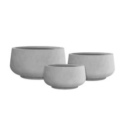 KANTE 21.6", 16.9", and 12.5"W Round Natural Concrete Elegant Planters, Set of 3 Outdoor Indoor Seamless w/ Drainage Hole