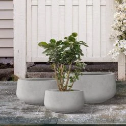 KANTE 21.6", 16.9", and 12.5"W Round Natural Concrete Elegant Planters, Set of 3 Outdoor Indoor Seamless w/ Drainage Hole -Vigoro sales Store natural concrete kante plant pots rf2015021abc c80021 76 1000