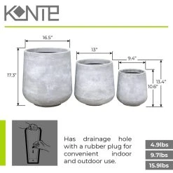 KANTE 17.3 in. Tall Natural Lightweight Concrete Footed Tulip Outdoor Round Planter (Set of 3) -Vigoro sales Store natural kante plant pots rf2015022bcd c80021 44 1000