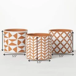 SULLIVANS Geometric Print Terracotta Pot - Set of 3 -Vigoro sales Store orange and white patterned sullivans plant pots cmt1200 1f 1000