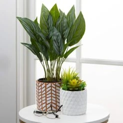 SULLIVANS Geometric Print Terracotta Pot - Set of 3 -Vigoro sales Store orange and white patterned sullivans plant pots cmt1200 4f 1000