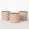 SULLIVANS Geometric Print Terracotta Pot - Set of 3 -Vigoro sales Store orange and white patterned sullivans plant pots cmt1200 64 1000