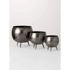 SULLIVANS Pewter Metal Pot With Feet (Set of 3) -Vigoro sales Store pewter sullivans plant pots met1626 1f 1000