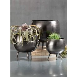 SULLIVANS Pewter Metal Pot With Feet (Set of 3) -Vigoro sales Store pewter sullivans plant pots met1626 4f 1000