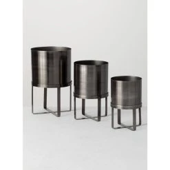SULLIVANS Pewter Metal Planter With Stand (Set of 3) -Vigoro sales Store pewter sullivans plant pots met1627 1f 1000