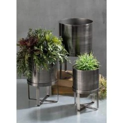 SULLIVANS Pewter Metal Planter With Stand (Set of 3) -Vigoro sales Store pewter sullivans plant pots met1627 4f 1000