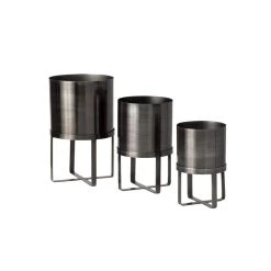SULLIVANS Pewter Metal Planter With Stand (Set of 3)