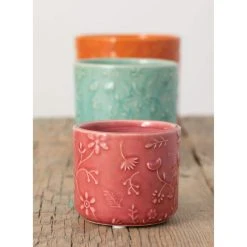 SULLIVANS Multi-Color Ceramic Floral Relief Flower Pot (Set of 3) -Vigoro sales Store pink blue orange sullivans plant pots cm2872 4f 1000