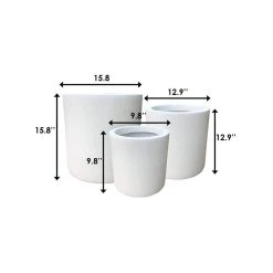 KANTE 15.8 in. x 12.9 in. & 9.8 in. W Round Pure White Concrete/Fiberglass Indoor Outdoor Modern Seamless Planters (Set of 3) -Vigoro sales Store pure white kante plant pots osc0119abc c80011 1f 1000