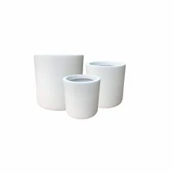 KANTE 15.8 in. x 12.9 in. & 9.8 in. W Round Pure White Concrete/Fiberglass Indoor Outdoor Modern Seamless Planters (Set of 3)
