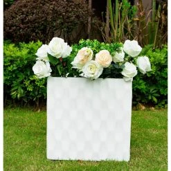 KANTE 16 in. W Square Pure White Concrete/Fiberglass Indoor Outdoor Elegant Retro Planter