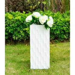 KANTE 27.6 in. H Square Pure White Concrete/Fiberglass Indoor Outdoor Elegant Retro Tall Planter -Vigoro sales Store pure white kante plant pots osf0202c c80011 c3 1000