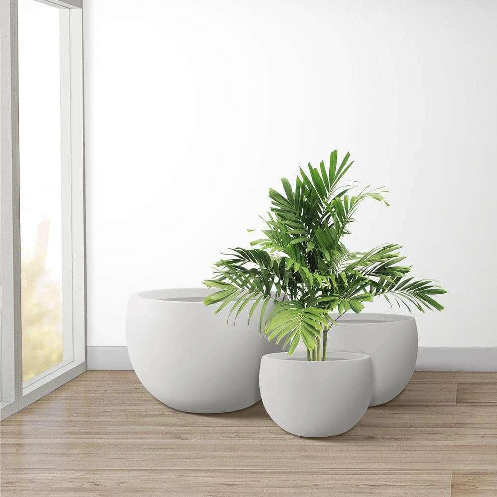 KANTE 20 in., 16 in. and 12 in. W Pure White Concrete Round Elegant Planters (Set of 3), Outdoor Indoor Modern Planter Pots 10 KANTE 20 in., 16 in. and 12 in. W Pure White Concrete Round Elegant Planters (Set of 3), Outdoor Indoor Modern Planter Pots - Image 8