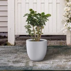 KANTE 13.39 in. x 12.6 in. Round Pure White Lightweight Concrete and Fiberglass Indoor Outdoor Planter with Drainage Hole -Vigoro sales Store pure white kante plant pots rc0152b c80011 76 1000