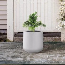 KANTE 17.3 in. H Round Pure White Concrete Planter, Outdoor Indoor Large Planter Pots Containers with Drainage Holes -Vigoro sales Store pure white kante plant pots rf2015022b c80011 fa 1000