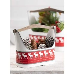 SULLIVANS Red and White Reindeer Metal Trugs with Wood Handles (Set of 2) -Vigoro sales Store red sullivans plant pots met1740 4f 1000