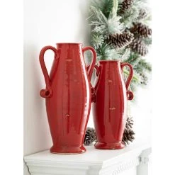 SULLIVANS Red Ceramic Handled Urn (Set of 2) -Vigoro sales Store red sullivans urn planters cm2955 4f 1000