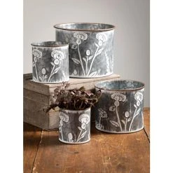 SULLIVANS Silver Metal Flower Patterned Planter (Set of 4) 9 SULLIVANS Silver Metal Flower Patterned Planter (Set of 4) -Vigoro sales Store silver sullivans plant pots met1702 1f 1000