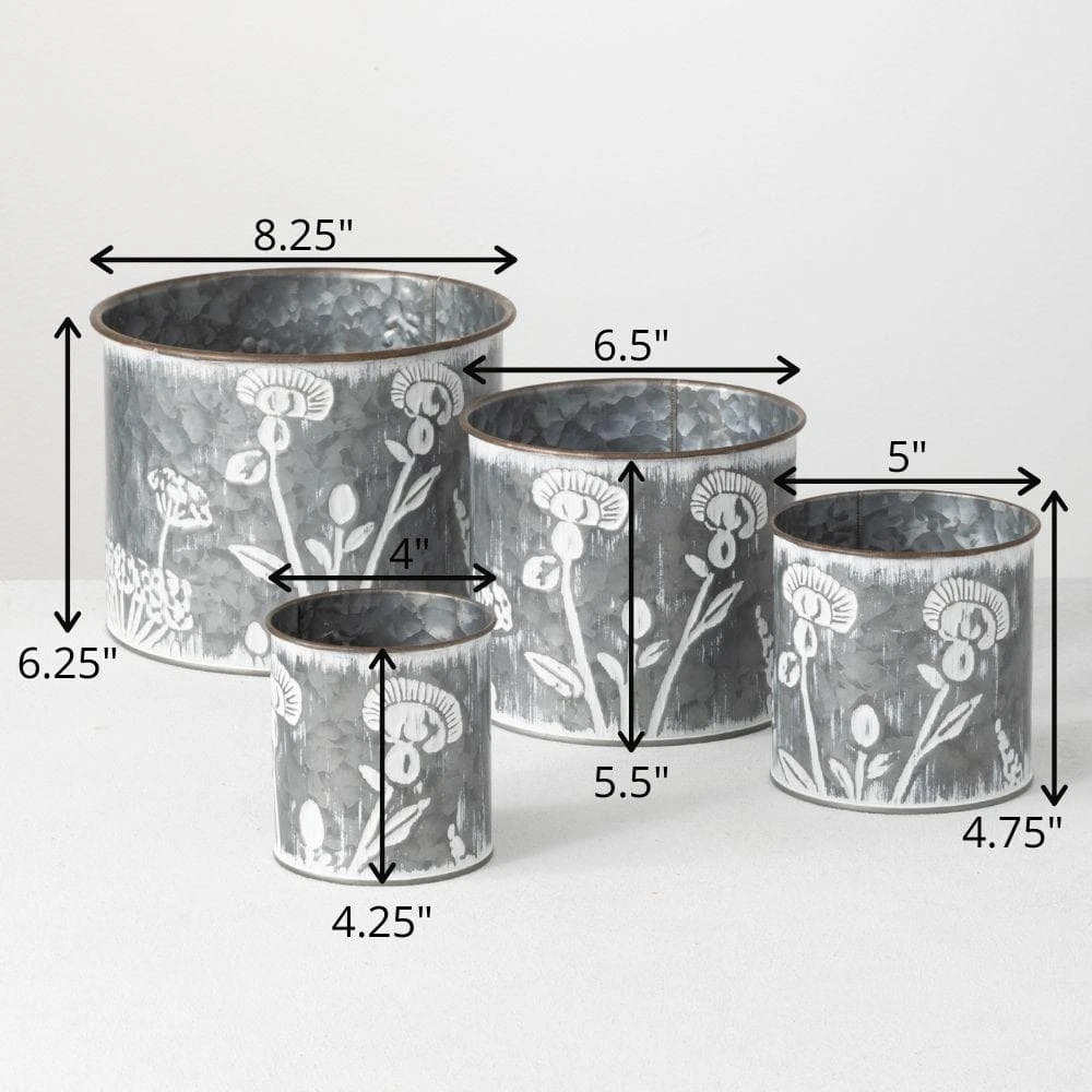 SULLIVANS Silver Metal Flower Patterned Planter (Set of 4) 5 SULLIVANS Silver Metal Flower Patterned Planter (Set of 4) - Image 3