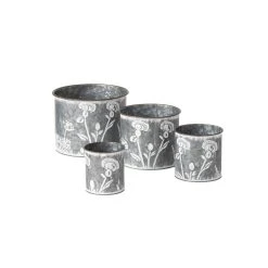 SULLIVANS Silver Metal Flower Patterned Planter (Set of 4)