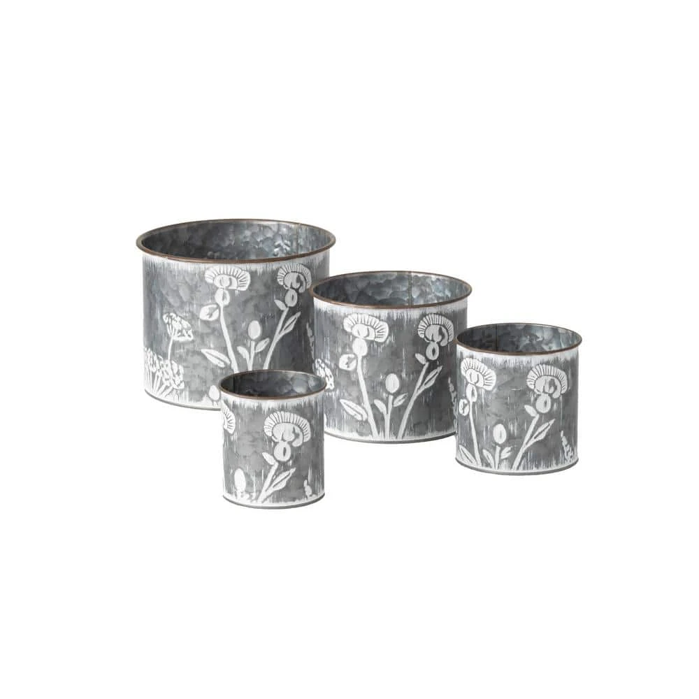 SULLIVANS Silver Metal Flower Patterned Planter (Set of 4) 3 SULLIVANS Silver Metal Flower Patterned Planter (Set of 4)