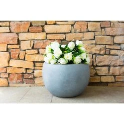 KANTE 12 in. W Round Slate Gray Concrete/Fiberglass Indoor Outdoor Modern Seamless Bowl Planter