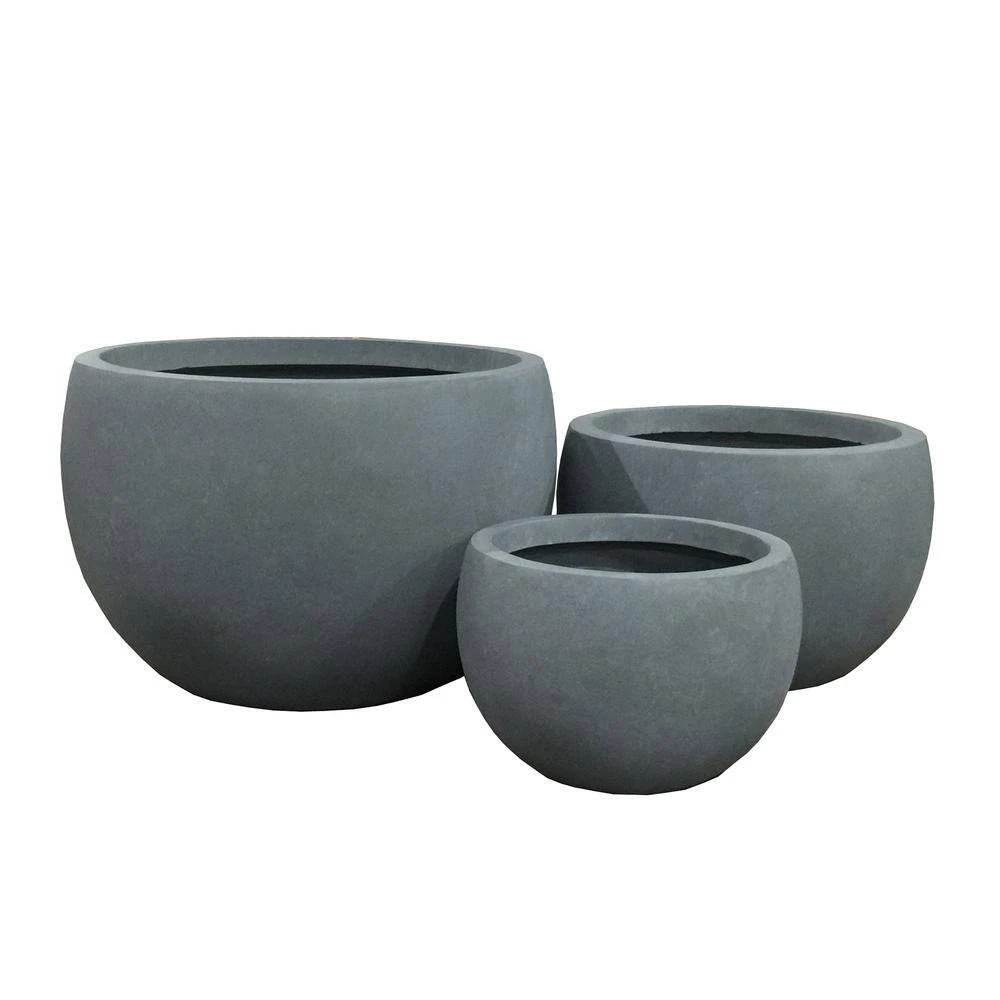 KANTE 20 in., 16 in. and 12 in. W Round Slate Gray Concrete/Fiberglass Indoor Outdoor Elegant Bowl Planters (Set of 3) 5 KANTE 20 in., 16 in. and 12 in. W Round Slate Gray Concrete/Fiberglass Indoor Outdoor Elegant Bowl Planters (Set of 3) - Image 3