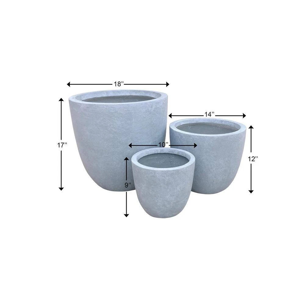 KANTE 18", 14" and 10"W Round Slate Gray Lightweight Concrete/Fiberglass Indoor Outdoor Elegant Seamless Planters (Set of 3) 11 KANTE 18", 14" and 10"W Round Slate Gray Lightweight Concrete/Fiberglass Indoor Outdoor Elegant Seamless Planters (Set of 3) - Image 9