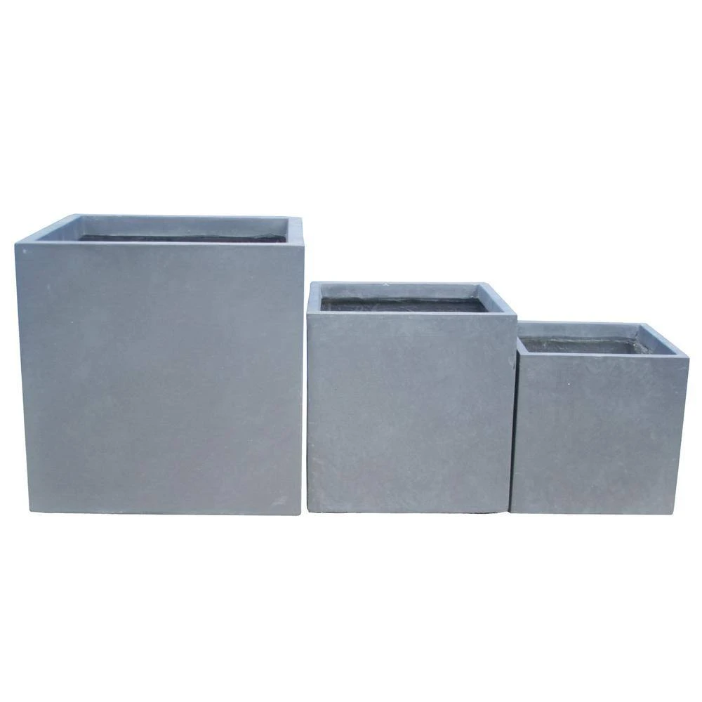KANTE 16 in. x 12 in. and 10 in. W Square Slate Gray Concrete/Fiberglass Indoor Outdoor Elegant Planters 4 KANTE 16 in. x 12 in. and 10 in. W Square Slate Gray Concrete/Fiberglass Indoor Outdoor Elegant Planters - Image 2