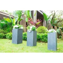 KANTE 28 in. x 24 in. and 20 in. H Square Slate Gray Concrete/Fiberglass Indoor Outdoor Modern Tall Planters -Vigoro sales Store slate gray kante plant pots osf0002abc c60611 4f 1000