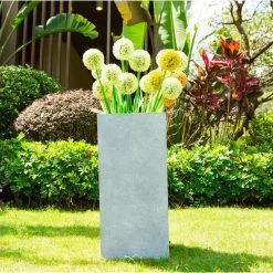 KANTE 24 in. H Square Slate Gray Concrete/Fiberglass Indoor Outdoor Elegant Tall Planter -Vigoro sales Store slate gray kante plant pots osf0002b c60611 4f 1000