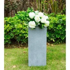KANTE 24 in. H Square Slate Gray Concrete/Fiberglass Indoor Outdoor Elegant Tall Planter