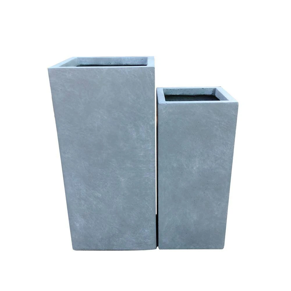 KANTE 28 in. and 24 in. H Square Slate Gray Concrete/Fiberglass Indoor Outdoor Modern Seamless Tall Planters (Set of 2) 4 KANTE 28 in. and 24 in. H Square Slate Gray Concrete/Fiberglass Indoor Outdoor Modern Seamless Tall Planters (Set of 2) - Image 2