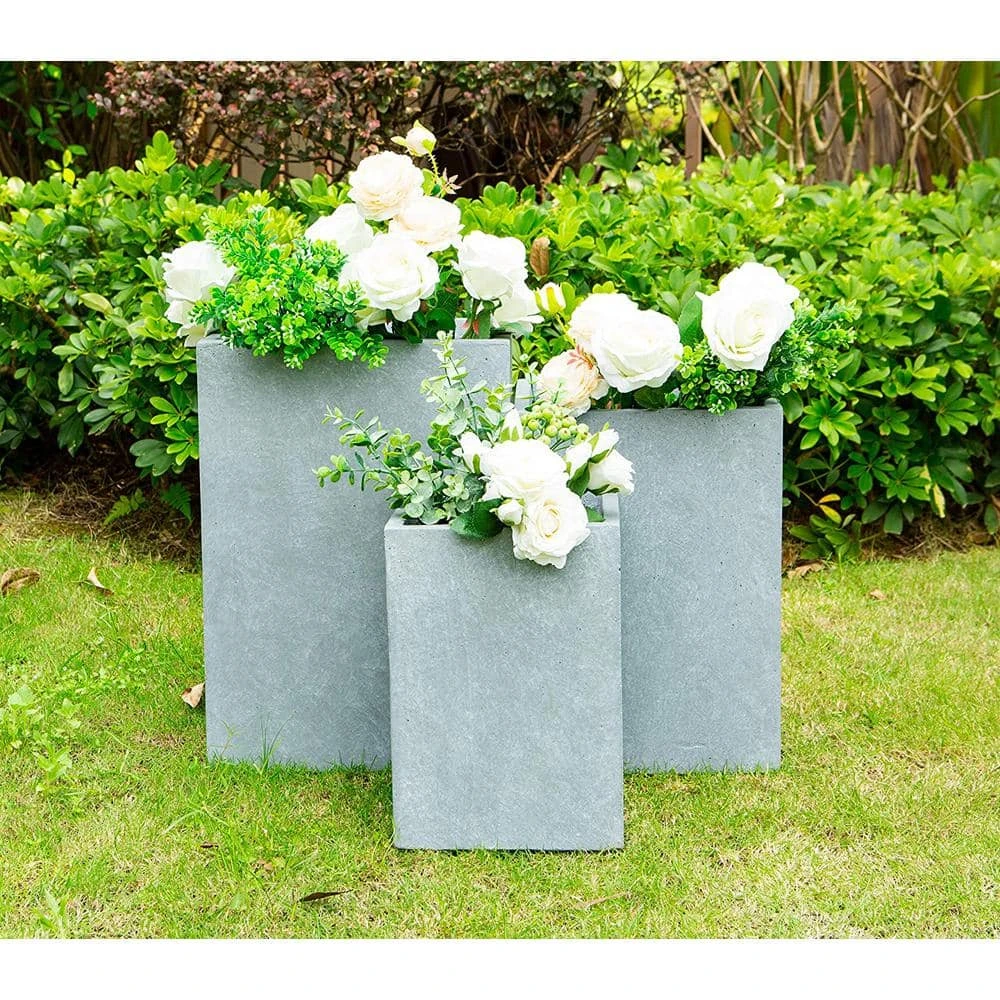 KANTE 19 in. x 16 in. and 13 in. H Square Slate Gray Concrete/Fiberglass Indoor Outdoor Elegant Planters (Set of 3) 3 KANTE 19 in. x 16 in. and 13 in. H Square Slate Gray Concrete/Fiberglass Indoor Outdoor Elegant Planters (Set of 3)