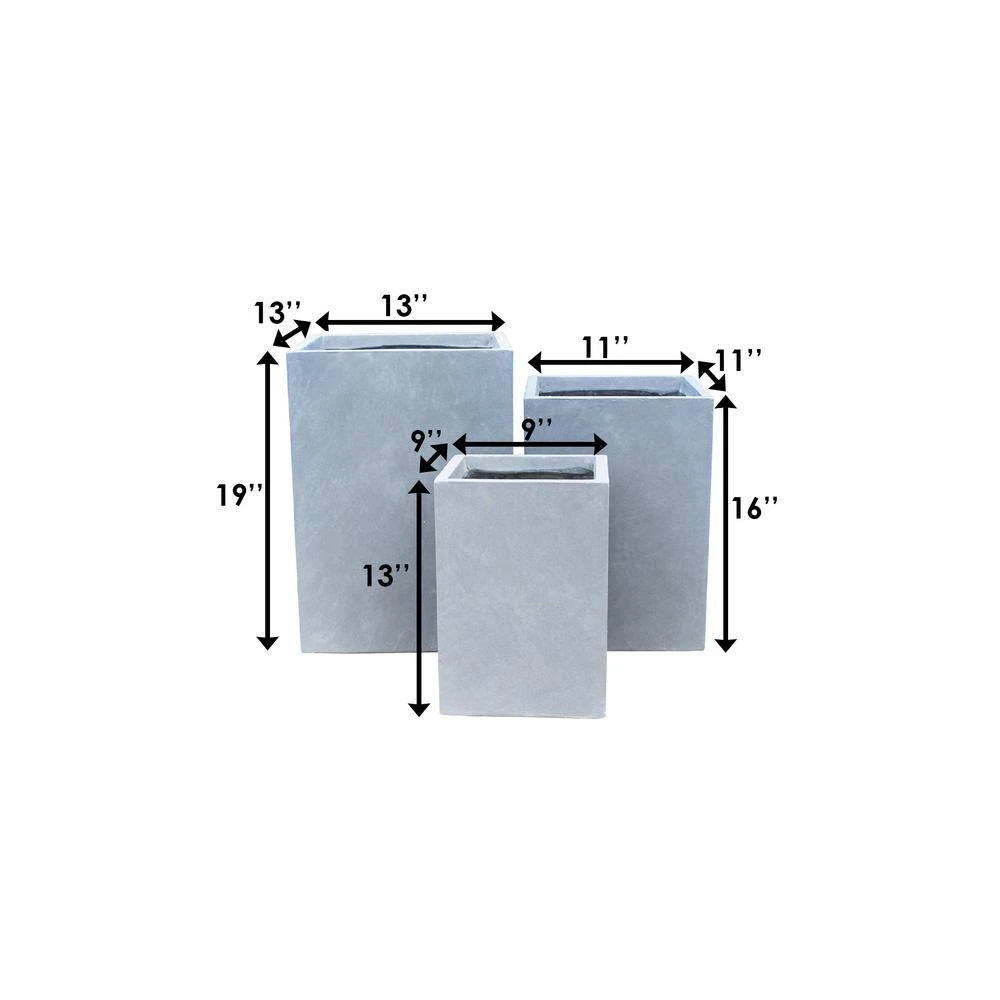 KANTE 19 in. x 16 in. and 13 in. H Square Slate Gray Concrete/Fiberglass Indoor Outdoor Elegant Planters (Set of 3) 4 KANTE 19 in. x 16 in. and 13 in. H Square Slate Gray Concrete/Fiberglass Indoor Outdoor Elegant Planters (Set of 3) - Image 2