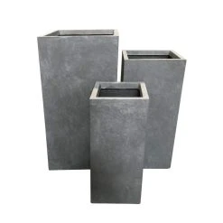 KANTE 28 in. Tall Slate Gray Lightweight Concrete Rectangle Modern Tapered Outdoor Planter (Set of 3)