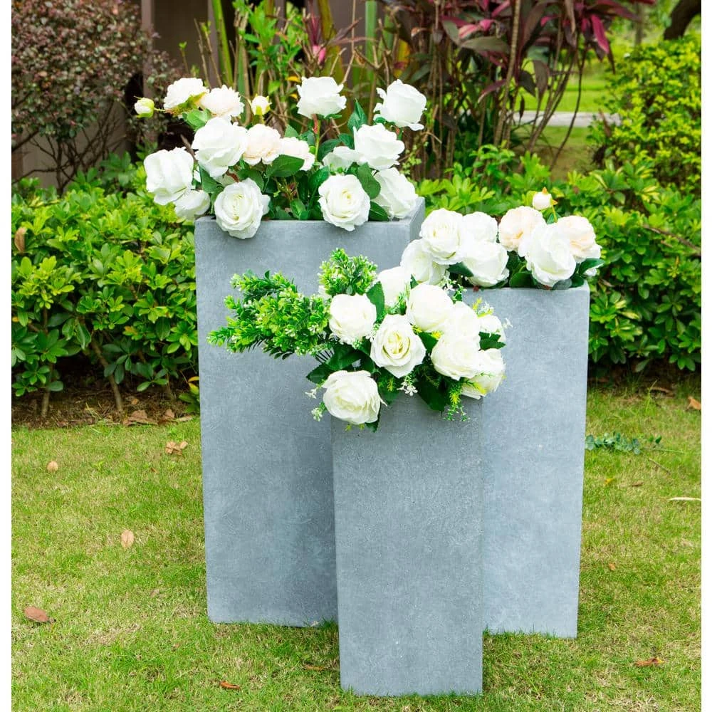 KANTE 28 in. Tall Slate Gray Lightweight Concrete Rectangle Modern Tapered Outdoor Planter (Set of 3) 4 KANTE 28 in. Tall Slate Gray Lightweight Concrete Rectangle Modern Tapered Outdoor Planter (Set of 3) - Image 2
