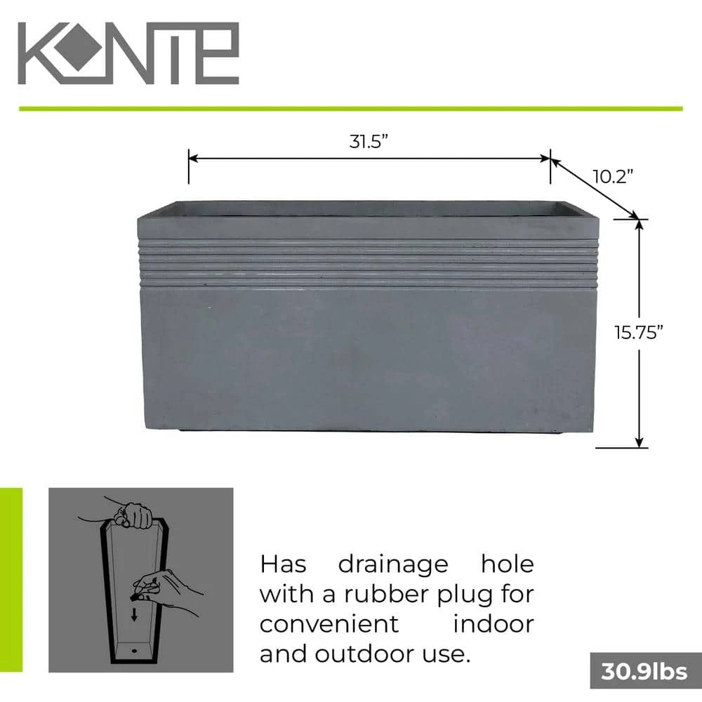 KANTE 31.5 in. L Slate Gray Lightweight Concrete Modern Rectangle Outdoor Planter 9 KANTE 31.5 in. L Slate Gray Lightweight Concrete Modern Rectangle Outdoor Planter - Image 7