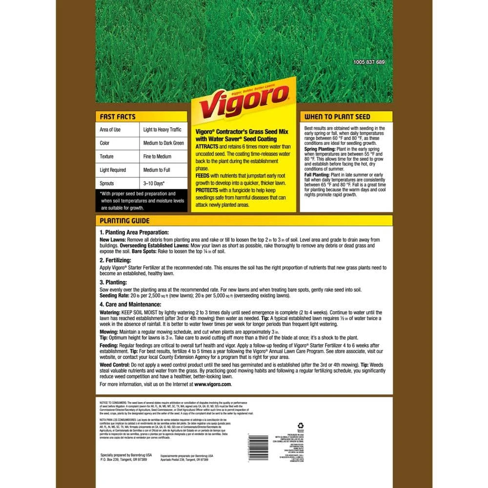 Vigoro 20 lbs. Contractor's Grass Seed Northern Mix with Water Saver Seed Coating 5 Vigoro 20 lbs. Contractor's Grass Seed Northern Mix with Water Saver Seed Coating - Image 3