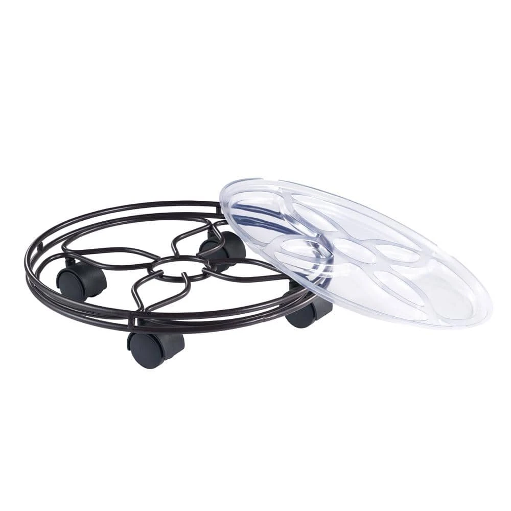 Vigoro 13.6 in. x 13.6 in. x 2.8 in. Brown Metal Plant Caddy 4 Vigoro 13.6 in. x 13.6 in. x 2.8 in. Brown Metal Plant Caddy - Image 2