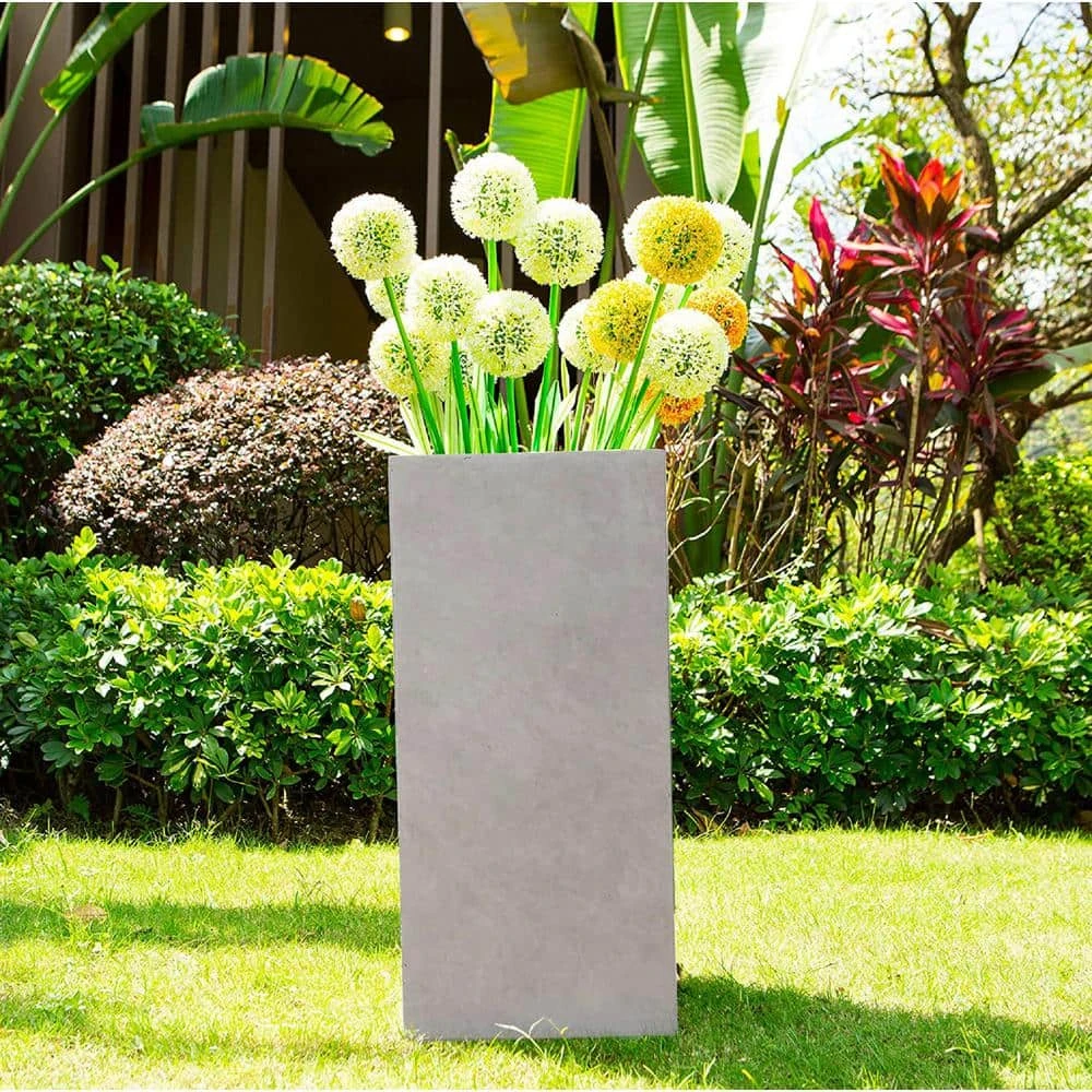 KANTE 28 in. L Square Weathered Concrete/Fiberglass Indoor Outdoor Modern Tall Planter 3 KANTE 28 in. L Square Weathered Concrete/Fiberglass Indoor Outdoor Modern Tall Planter