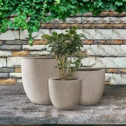 KANTE 20", 16.5" & 13.3"W Round Weathered Finish Concrete Planters Set of 3, Outdoor Indoor w/Drainage Hole & Rubber Plug -Vigoro sales Store weathered concrete kante plant pots rc0152bcd c80021 2 31 1000